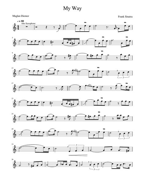 My Way Frank Sinatra Alto Saxophone Sheet Music For Saxophone Alto Solo