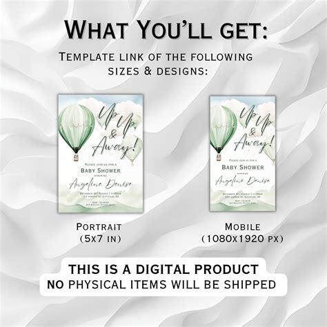 Hot Air Balloon Baby Shower Invitation Template Oh Baby Digital Invite Editable Pastel Evite