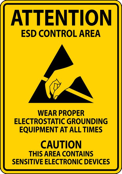 esd control area sign attention wear proper electrostatic grounding