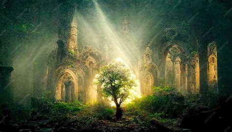 Bosque Sagrado - Un árbol sagrado sagrado crece en las ruinas de una catedral antigua ...
