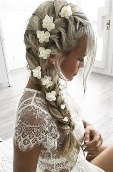 Side French Braid With Flowers Wedding Hairstyles Bridal Braids