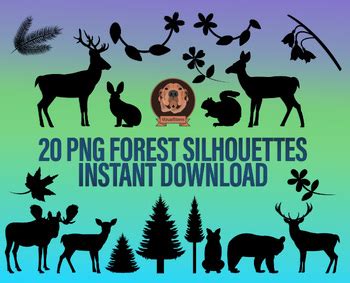 Png Woodland Silhouettes CIipart - 20 Forest Animals, Plants, Vines, Trees