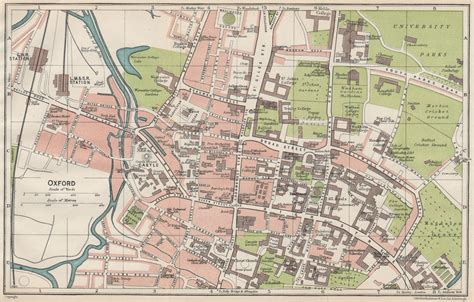 OXFORD. Vintage town city map plan. Colleges. Oxfordshire 1930 old vintage