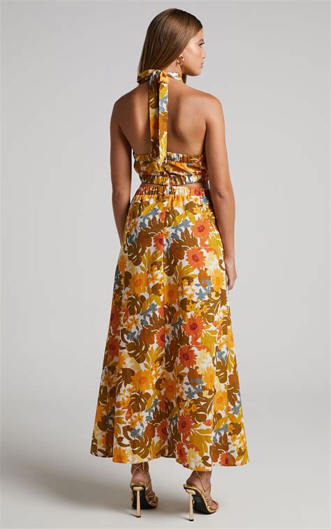 Amalie The Label Halter Neck Cut Out Maxi Dress In Emerson Floral