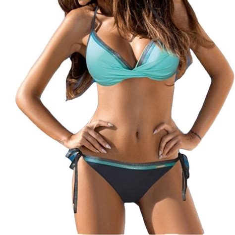 Femme Maillot De Bain Pi Ce Fendu Dos Nu Triangle Bikini De Plage Taille Basse Swimwear Lac