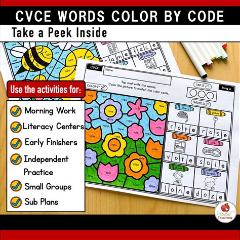 Cvce Words Color By Code Spring Worksheets Packet United Teaching