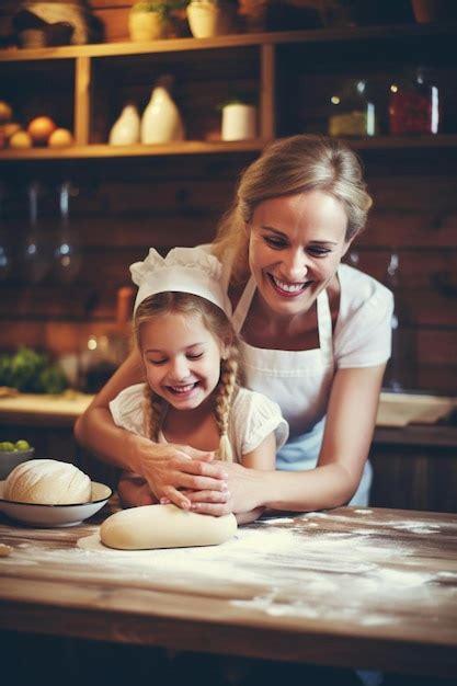 Premium Photo Happy Young Girl With Her Mother Making Dough Mother