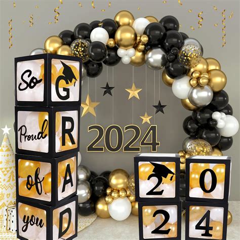 Buy 2024 Graduation Decorations Party Supplies 4 Pieces Black Balloon Boxes Grad 2024 So Proud