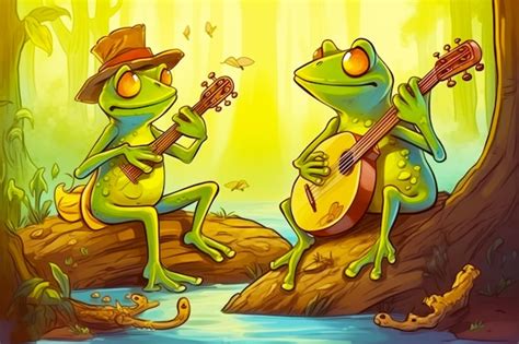 Premium Photo | Frog playing guitar and frog playing guitar sitting on ...