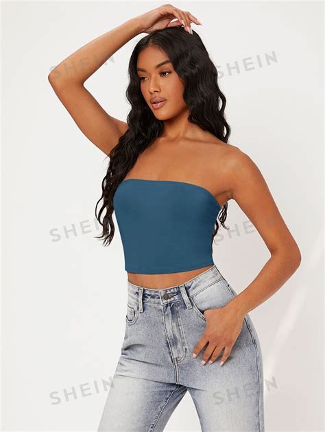 Shein Basics Solid Crop Tube Top Shein Usa