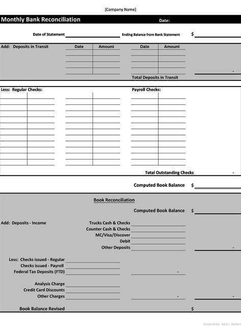 Bank Reconciliation Template Accounting - Printable Calendars AT A GLANCE