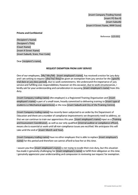H_LE03 Request Exemption From Jury Service – Company – Template Warehouse