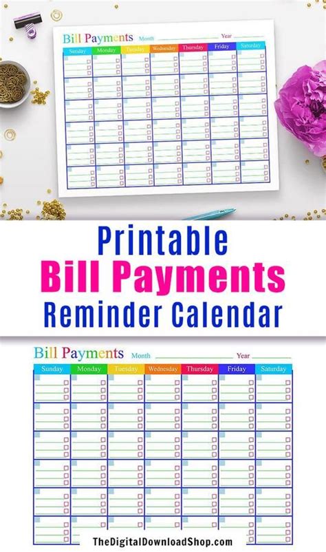 Bill Payments Calendar Printable | Bill calendar, Personal finance ...