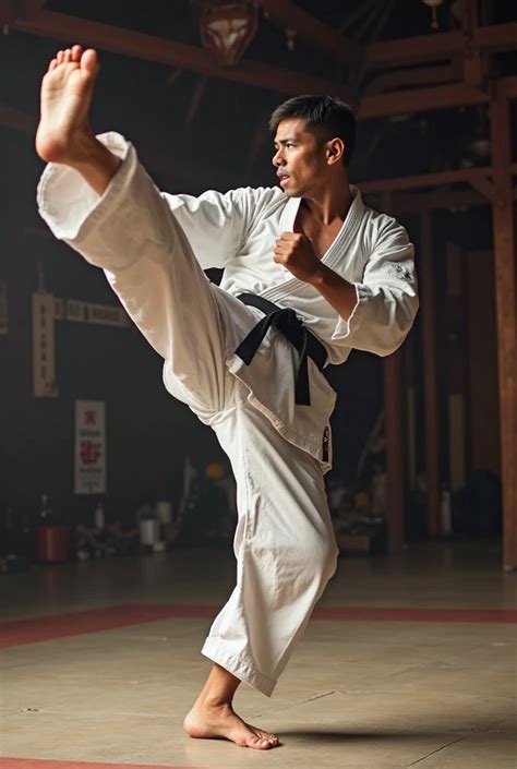 karate   dojo performing  high kick  great intensity seaart ai