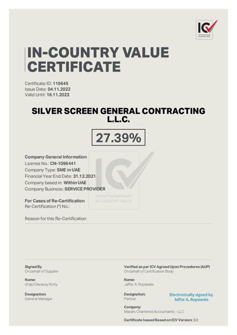 Iso Oshas Certificate Silver Screen General Contracting