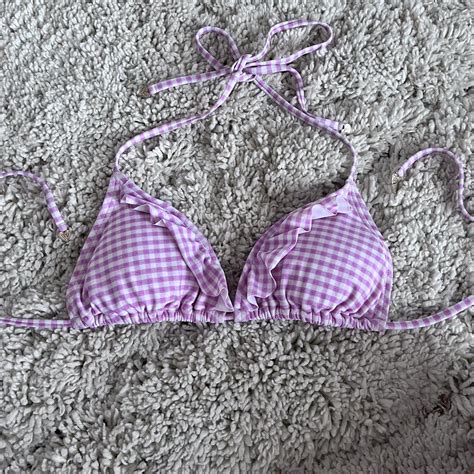 Adorable Pink Gingham Ruffle Bikini Top From Depop