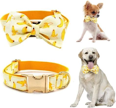 Bananas Bow Tie Dog Collar And Leash Set Personalized Free Dog Collar