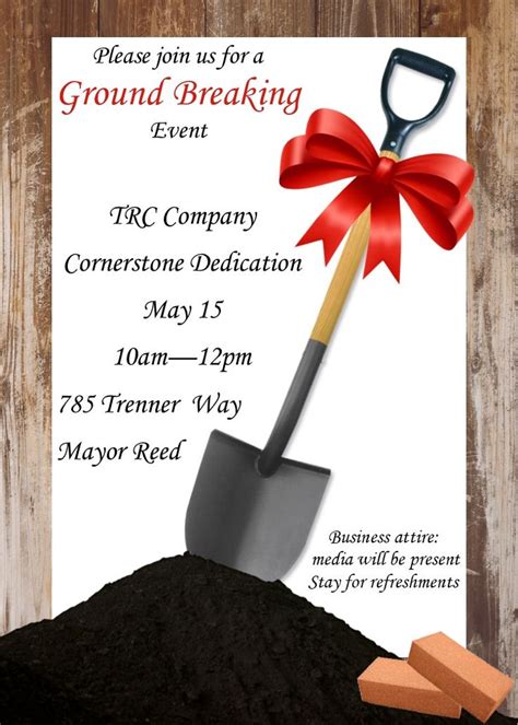 Shovel With Red Ribbon Ground Breaking Invitations Wedding