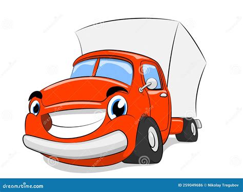 Vector Cartoon Delivery Cargo Truck Red Car Delivery Isolate Stock