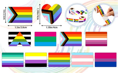 FEBSNOW Pride Stickers 600Pcs Gay Pride Stickers Bulk Pride Rainbow Heart Flag Stickers 2 Roll