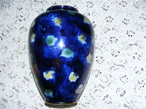 Wallendorf Cobalt Blue Gilded Spongeware Type Pattern Bulbous Vase Ht