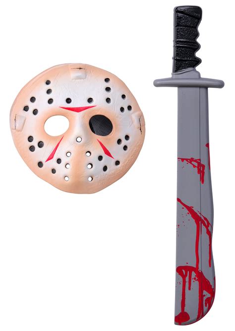 Friday The 13th Jason Voorhees Mask And Machete Set Standard White For