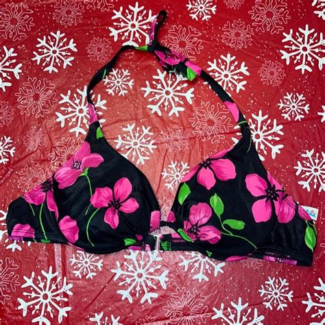 Vintage Swim Vintage Bikini S Top Black Pink Green Floral Size Medium Poshmark