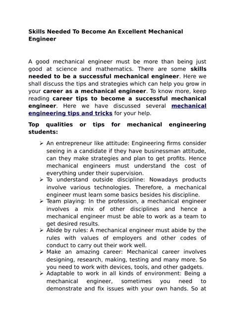 Ppt Skills Needed To Become An Excellent Mechanical Engineer