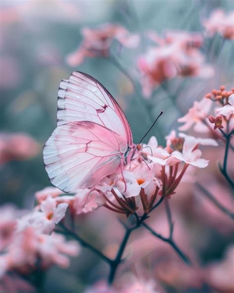 Pink Butterfly On Pink Flowers Premium Ai Generated Image