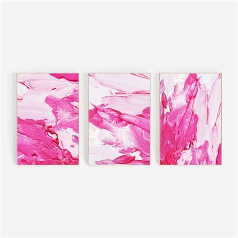 Hot Pink Wall Art Set Of Prints Preppy Room Decor Etsy