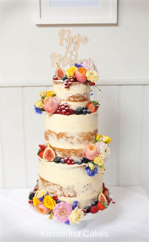 Semi Naked Wedding Cake With Fruit And Flowers CakesDecor