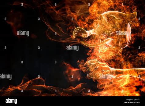 rendering   evil spirit burns    hot fire flame stock photo