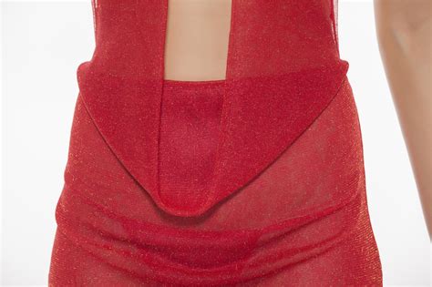 Deep V Neck Backless See Through Halter Sexy Lingerie Dress Red