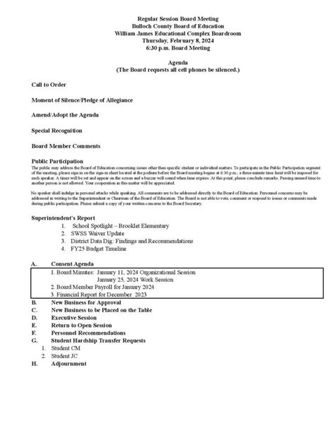 AGENDA: Bulloch County Board of Education - 02/08/24 • The Georgia Virtue