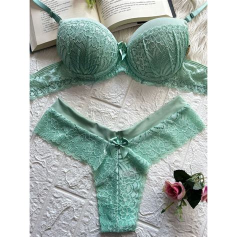 Lingerie Conjunto de bojo sutiã de renda luxo sexy tanga fio Claudia Shopee Brasil