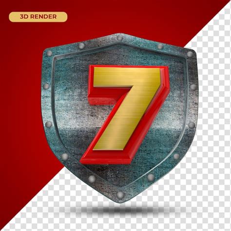 3d Render Número Siete En Escudo Medieval De Metal Archivo Psd Premium