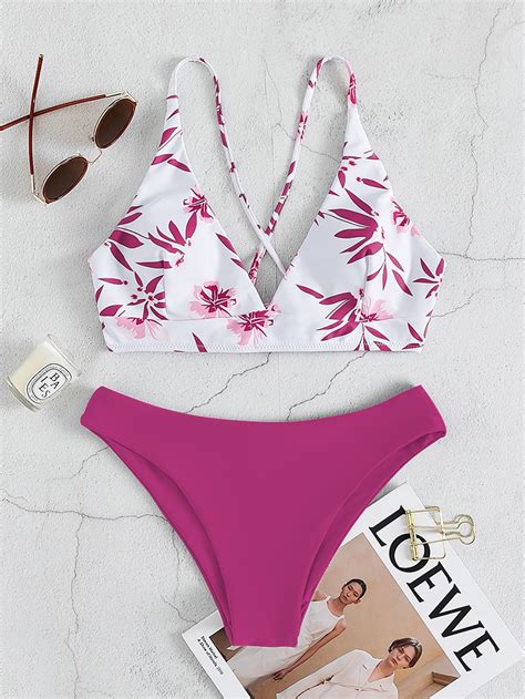 SHEIN Swim Vcay Floral Print Criss Cross Bikini Swimsuit SHEIN USA