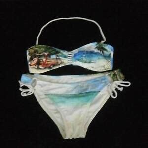 Hobie 2pc Bikini Swim Suit Women S Small Woody Wagon Beach Print EBay