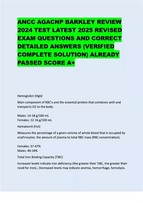 ANCC AGACNP BARKLEY REVIEW 2024 TEST LATEST 2025 REVISED EXAM QUESTIONS