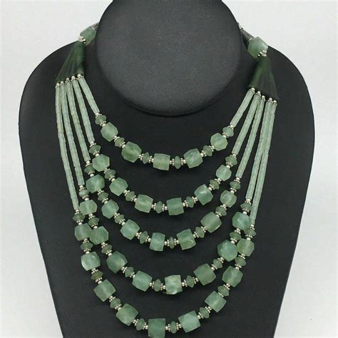 Layer Necklace Green Serpentine Multi Strand Bead Necklace From