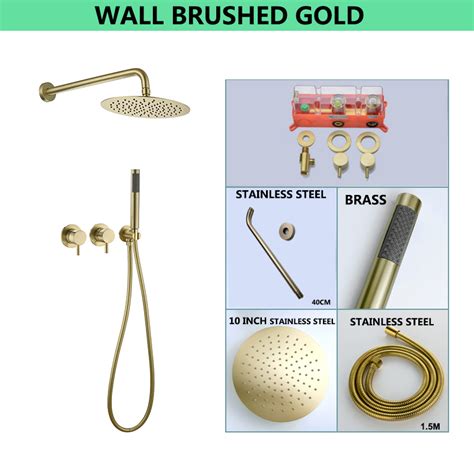 Concealed Shower System Gold Grey Black Solid Brass Hot Cold Valve Handles Inches Stainless