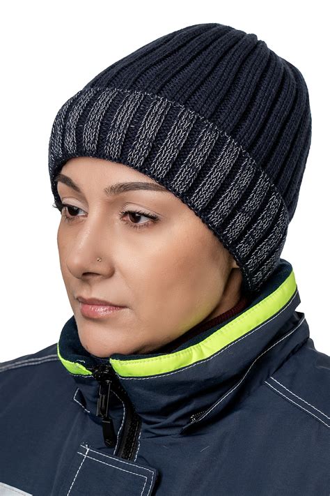 Шапка трикотажная с утеплителем Тинсулейт® с СВ-элементами синяя в ...
