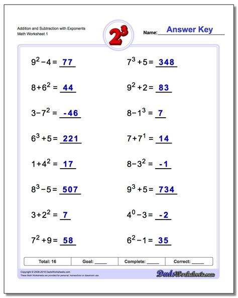 Free Printable Exponent Worksheets - Free Printable