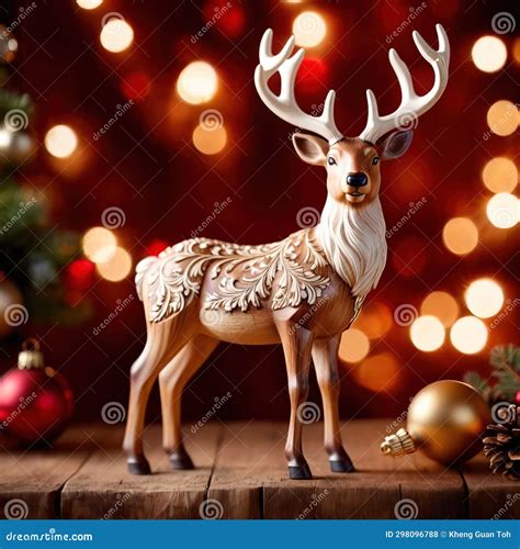 Traditional Wooden Carved Reindeer Festive Christmas Ornament Stock