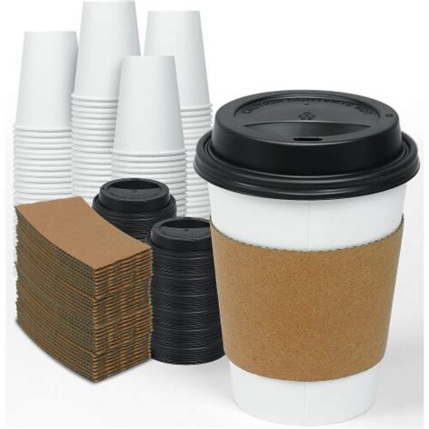 Ginkgo 12 Oz Disposable Paper Coffee Cups 100 Pack With Lids And Sleeves For Hot Drinks 100