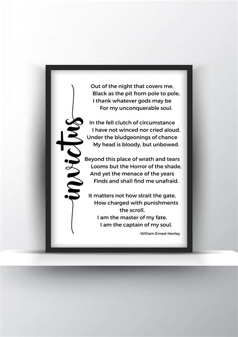 Invictus Poem By William Ernest Henley Unframed And Framed Wall Art Poster Print Shark Printables