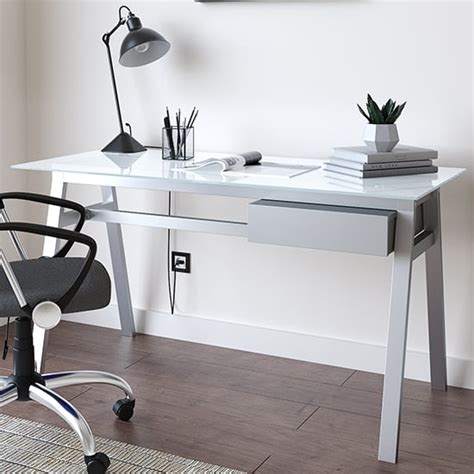 Rubery White Glass Top Laptop Desk With White Frame | Furniture in Fashion