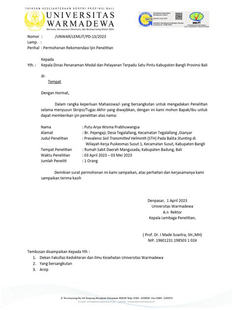 Surat Ijin Penelitian Dinas Penanaman Modal Dan Pelayanan Terpadu Satu