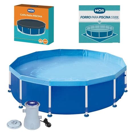 Kit Piscina Redonda Estruturada5500 Litros Capa Forro Filtro Mor 110v