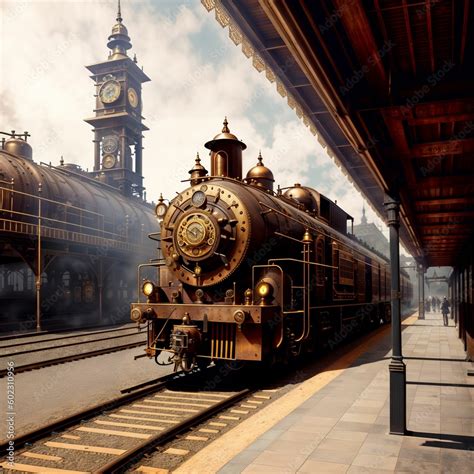 Steampunk scenery Steampunk background Steam locomotive Train Stock ...